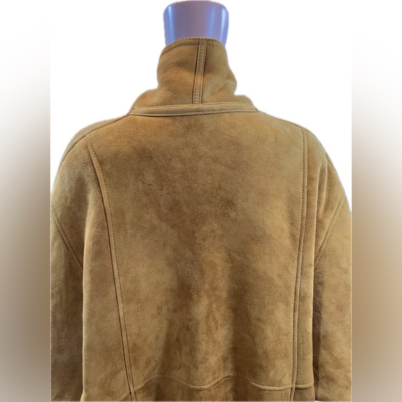 OSCAR DE LA RENTA Tan Vintage Suede Leather Soft Shearling Coat- Large - Picture 10 of 11